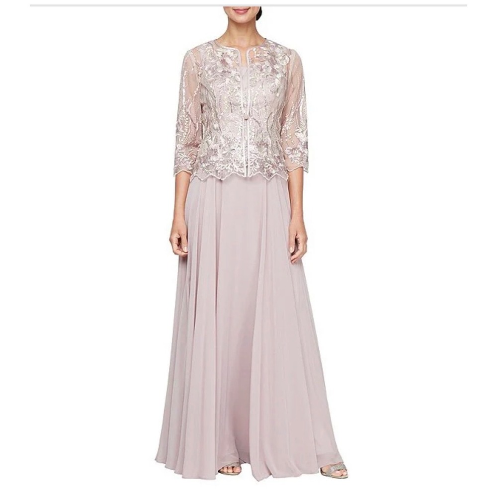 Alex Evenings Women Blush Pink 2 Piece Embroidered Lace Gown Jacket Set 81171725